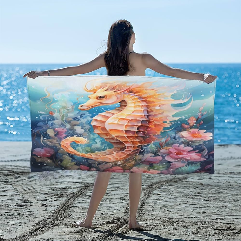 Amazon.com: GzLeyigou Ocean Seahorse Beach Towel Highly